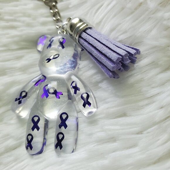 Purple Awareness Ribbon Bear Keychain - Picture 4 of 10